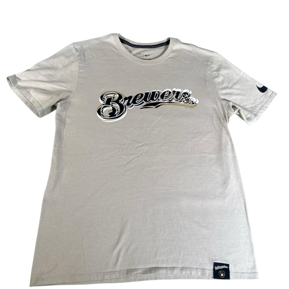 The Nike Tee Men's Milwaukee Brewers T-Shirt Gray MLB Baseball Size Large